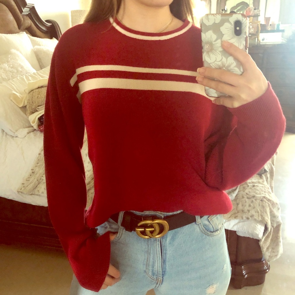 Red White Striped Crewneck Sweater